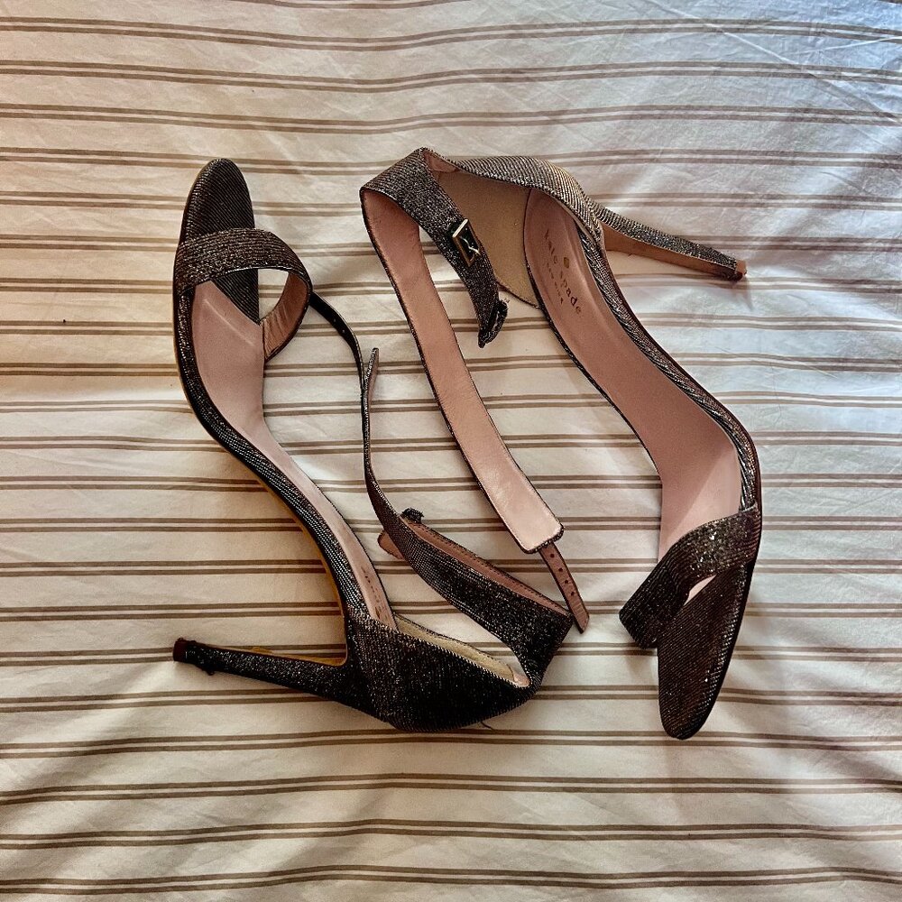 Kate Spade Gold and Silver Sparkly Ankle Strap Heels Size 10